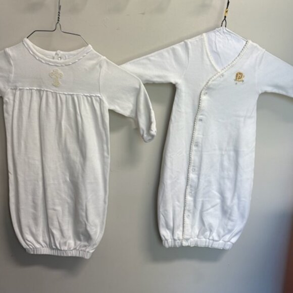 Kristaben and Starting Out Other - Bundle of 2 Layette White Baby Gowns Embroidered Lion and Cross 3 -6 Months